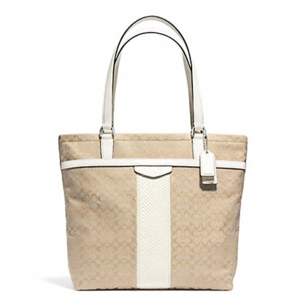 NWT Coach F31311 Signature Stripe Snakeskin Canvas Tote